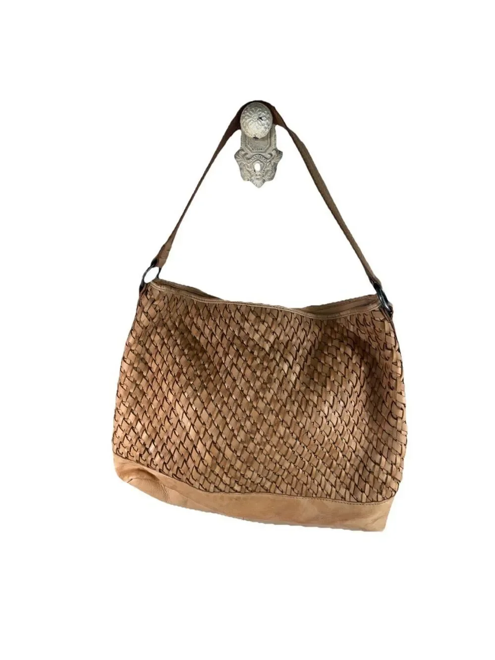 MADE IN INDIA genuine leather basketweave pattern Hobo handbag